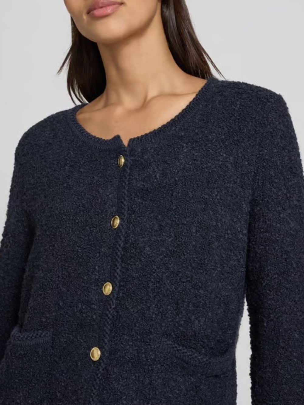 D4 • Navy Bouclé Cardigan